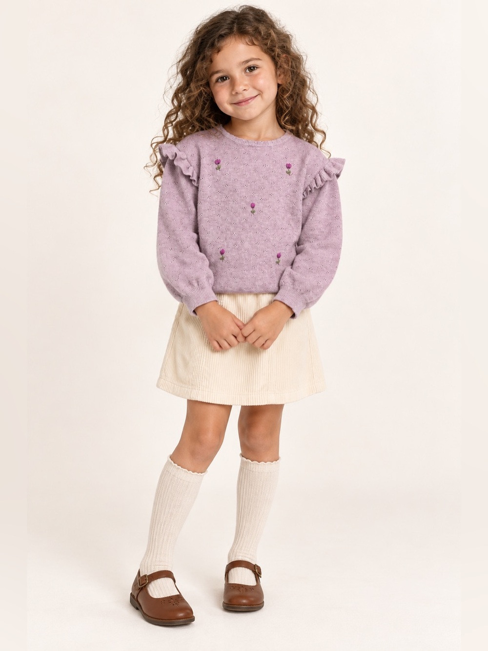 Zara Girls Size 6 Lavender Floral Ruffle Sweater